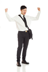 Model happy successful arms in the air