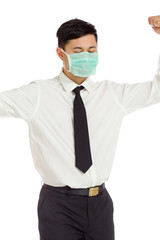 Model happy successful arms in the air