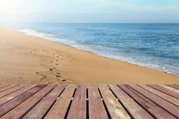 Fototapeta premium Tropical beach with wooden floor