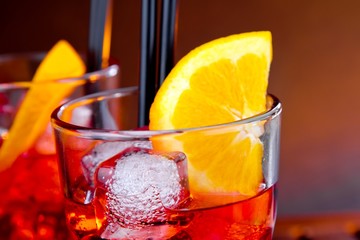 close-up of glasses of spritz aperitif aperol cocktail