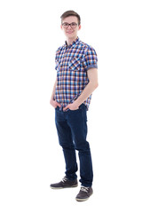 full length portrait of handsome teenage boy isolated on white