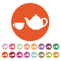 The teapot and cup icon. Tea symbol. Flat