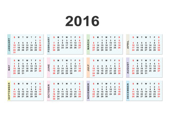 Calendar for 2016 on white background.  Vector circle calendar