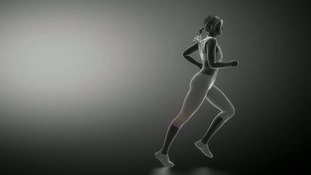 Runnig woman focused on knee joint