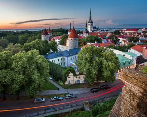 Aerial View of Tallinn Old Town from Toompea Hill in the Evening