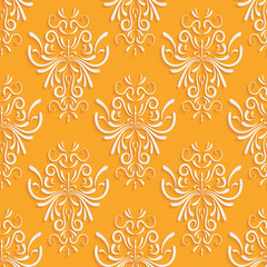 Orange Seamless Background with 3d Floral Pattern