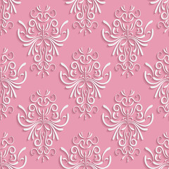 Pink Seamless Background with 3d Floral Pattern