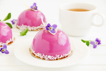 Bush blueberry cake with cream and creamy mousse.