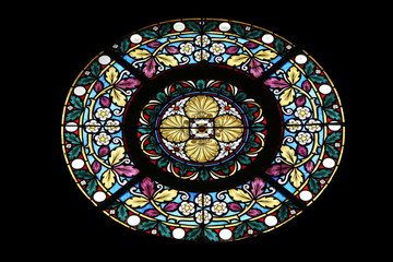 Stained glass window in Basilica Assumption of the Virgin Mary in Marija Bistrica, Croatia