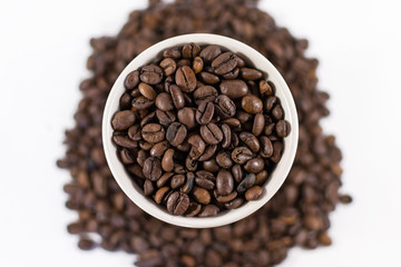 Overhead Roasted Coffee Beans in a Cup