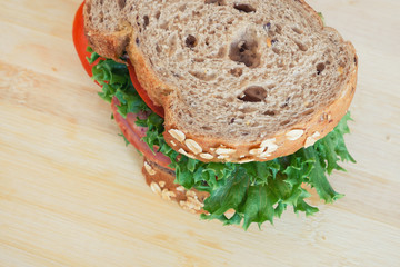 Whole wheat bread ham sandwich