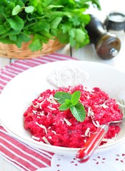 Beetroot risotto with parmesan cheese