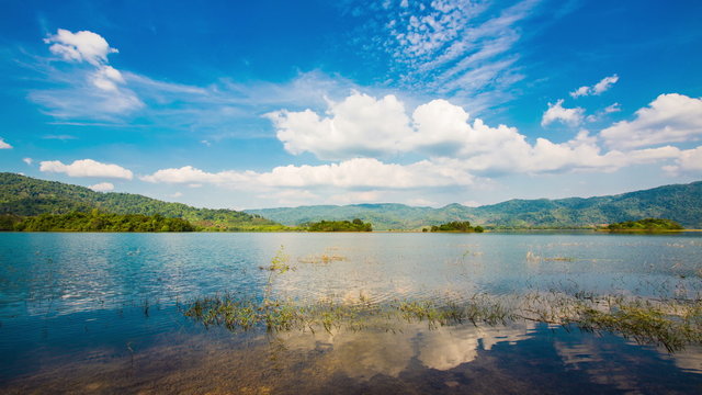 Mountain forests of Nature water beautiful sky in Thailand.pan