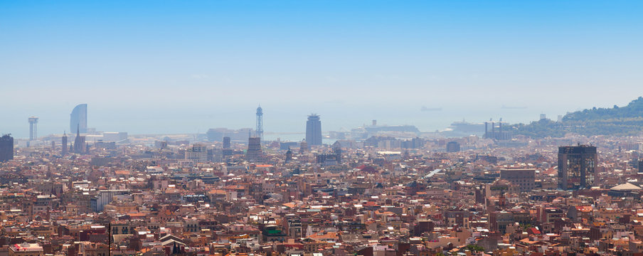 Wide panoramic cityscape of Barcelona