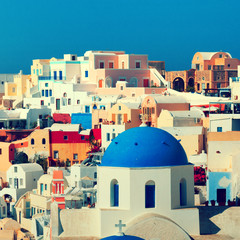 Panorama of famous greece city Oia. Santorini island