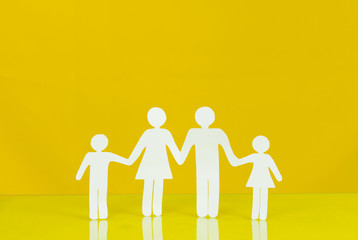 Protection gesture  isolated on yellow background.Family life insurance, protecting family, family concepts.