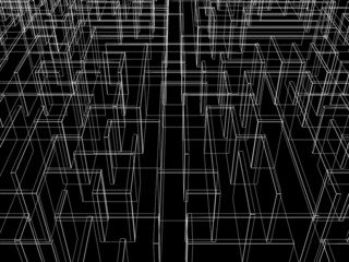 endless maze 3d illustration,wire frame 