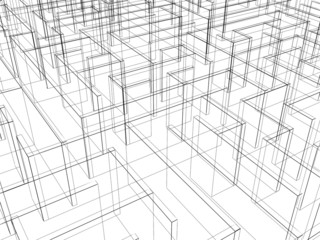 Fototapeta na wymiar endless maze 3d illustration,wire frame 