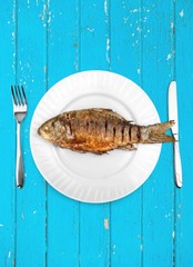 Fish, plate, cooked.