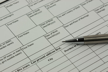 Close up of an application form