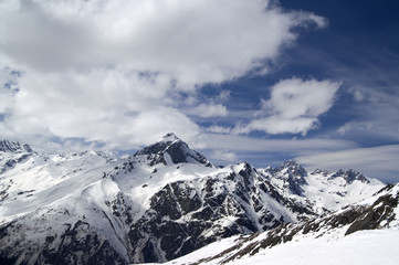 Fototapeta na wymiar Snowy mountains and sky with clouds