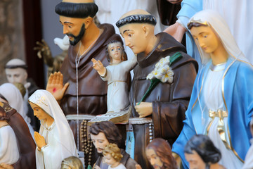Fgurines of saints in one of the Souvenir shops in Marija Bistrica, Croatia