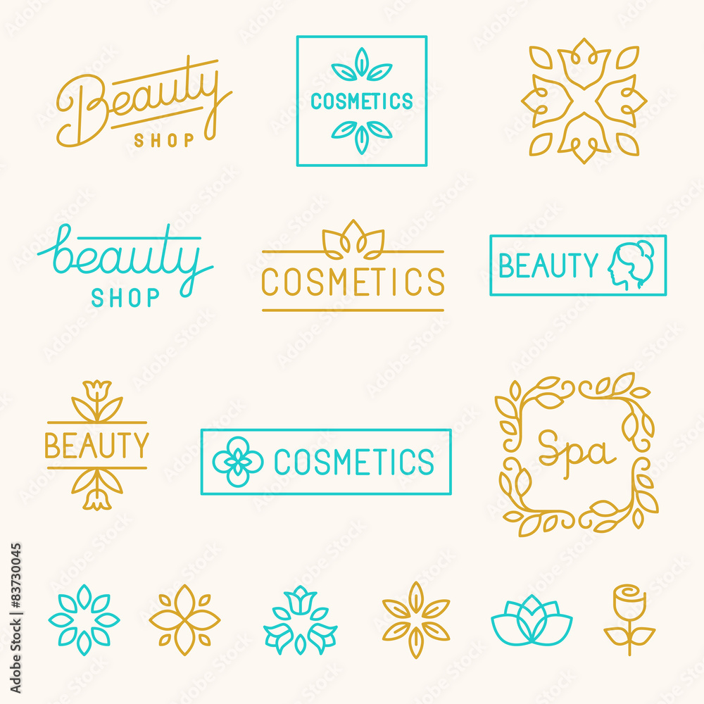 Poster Vector set of linear design elements and logos