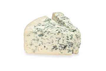 piece of blue cheese on white background