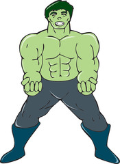 Green Angry Man Clenching Fist Cartoon