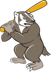 Badger Baseball Player Batting Isolated Cartoon