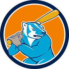 Badger Baseball Player Batting Circle Cartoon