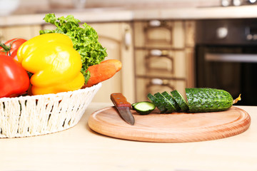 Fresh vegetables on a table in the kitchen
