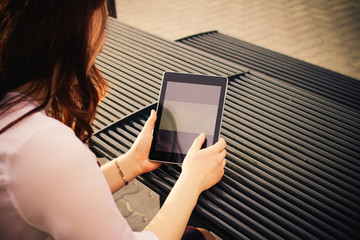 Young student woman girlwith tablet