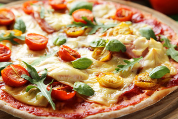 Fresh tasty pizza on cutting board