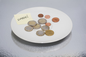 Toilettengeld/ Münzen auf einem Teller