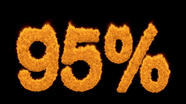 Glowing 95 percent icon in flaming fiery numerals