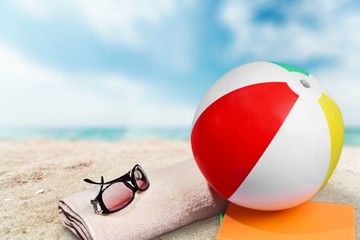 Obraz premium Summer, Beach Ball, Sunglasses.