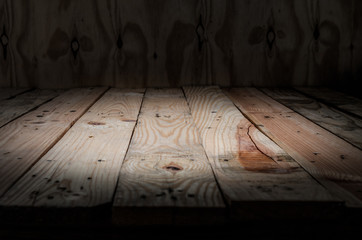 Empty wooden bridge on wall