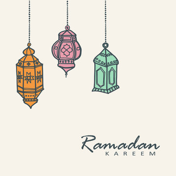 Hand drawn arabic lanterns, Ramadan vector illustration