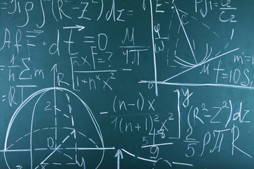 Maths formulas on chalkboard background