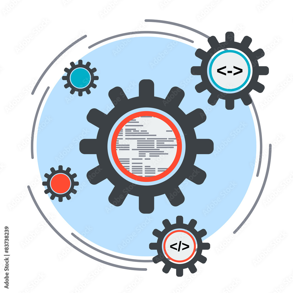 Poster application development, program coding, seo process concept