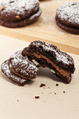 Chocolate Sandwich Cookies. Selective focus.