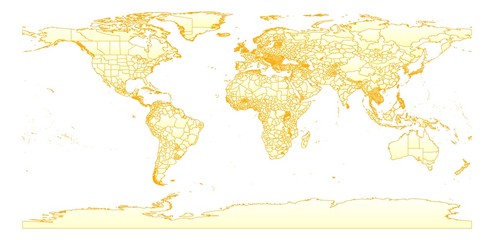 Weltkarte hellbraun mit orangenen Grenzen