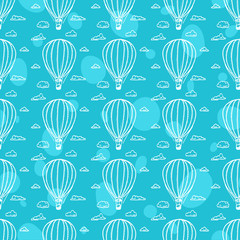 Hand drawn seamless pattern with hot air balloons