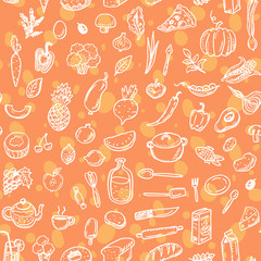 Hand drawn seamless food pattern.