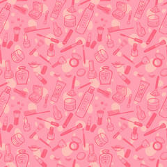 Hand drawn beauty and cosmetics items set. Vector background for your design.