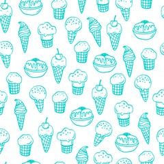 Seamless pattern with hand drawn ice creams.