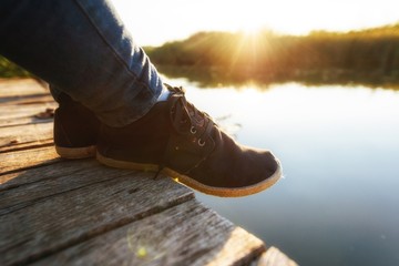 Woman relaxing on jetty