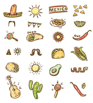 Mexican seamless hand drawn icons