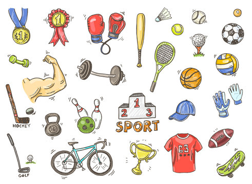 Hand drawn sport doodle set